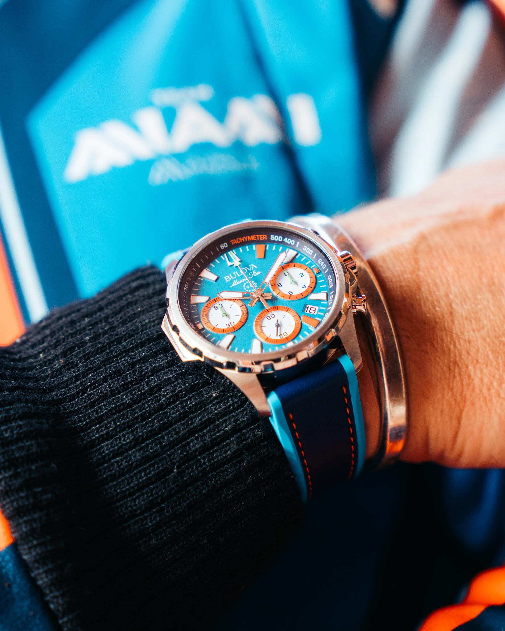 Blue Dial Leather and Silicone Strap E1 Team Miami GP 96B460GP